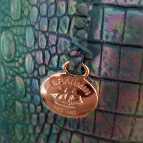 SOLD! NWT Brahmin Large Duxbury Croc Embossed Leather Satchel Blue Topaz 💙💕 - Picture 7 of 16